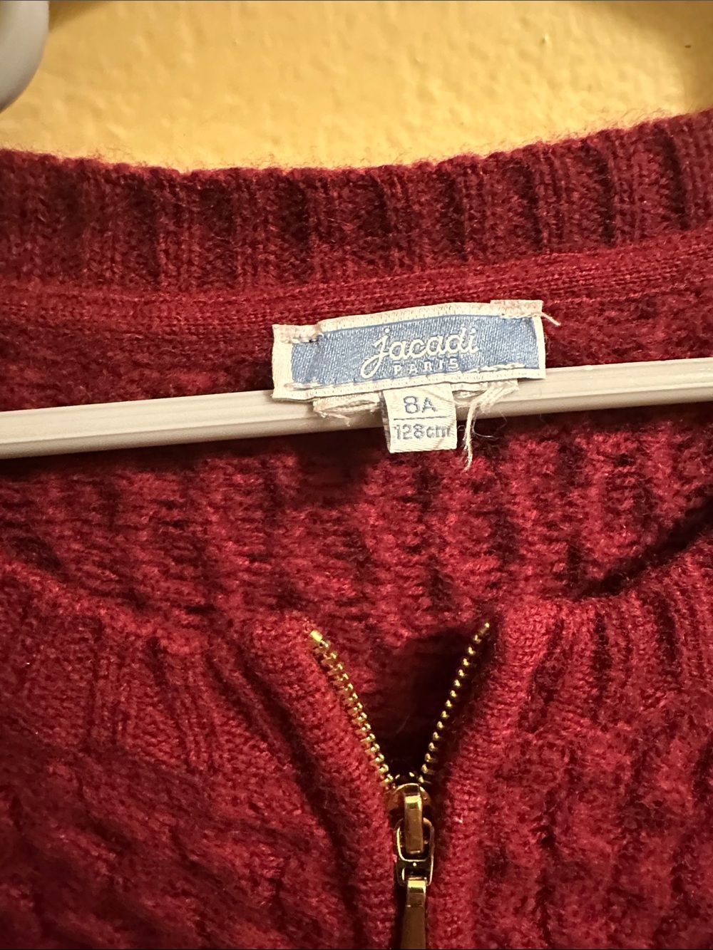 Jacadi Girls Cable-Knit Zipper Sweater in Deep Red - Picture 2 of 4